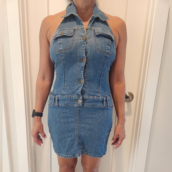 Chic Vintage style Denim Halter Dress - Picture 3 of 5